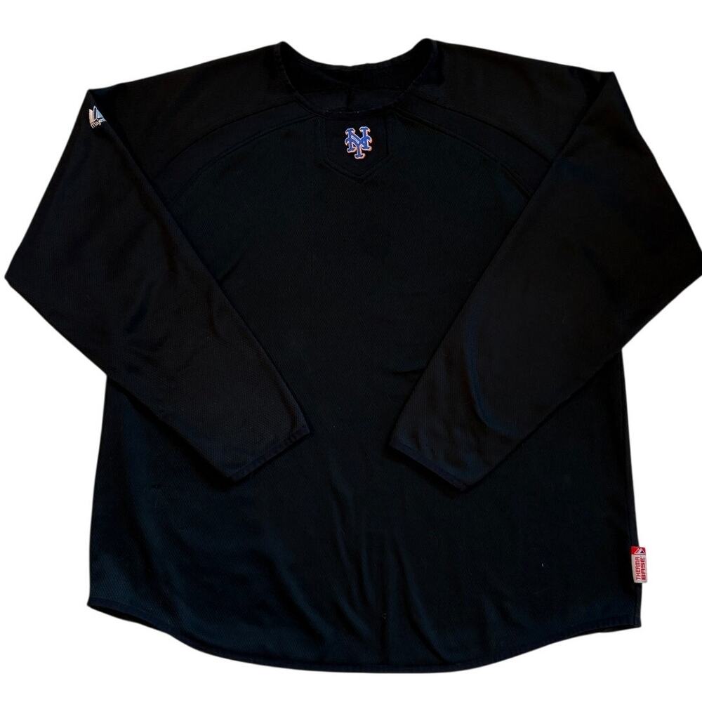 Majestic New York Mets Therma Base Shirt Mens XL Black Fleece Lined Retro *READ